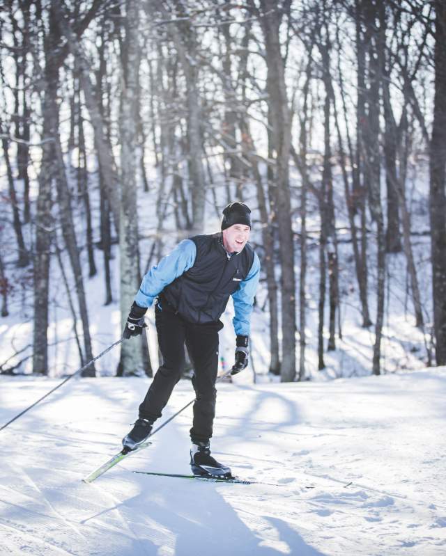 A man cross country skiing